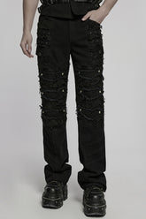 Black Ripped Men's Punk Straight Pants